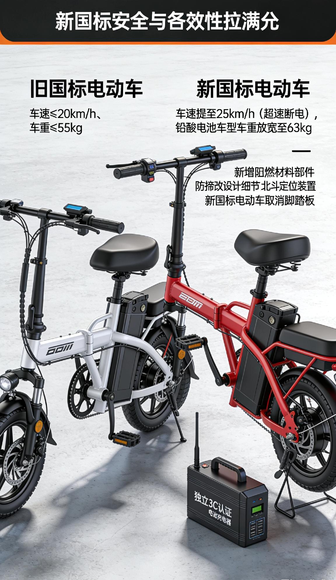 电动车新国标与旧国标有何不同电动车新国标比旧国标更注重安全与实用！旧国标车速≤2