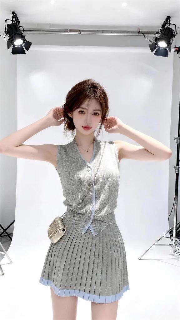 小香风套装美女车模 女生拍照姿势 大长腿 每日分享