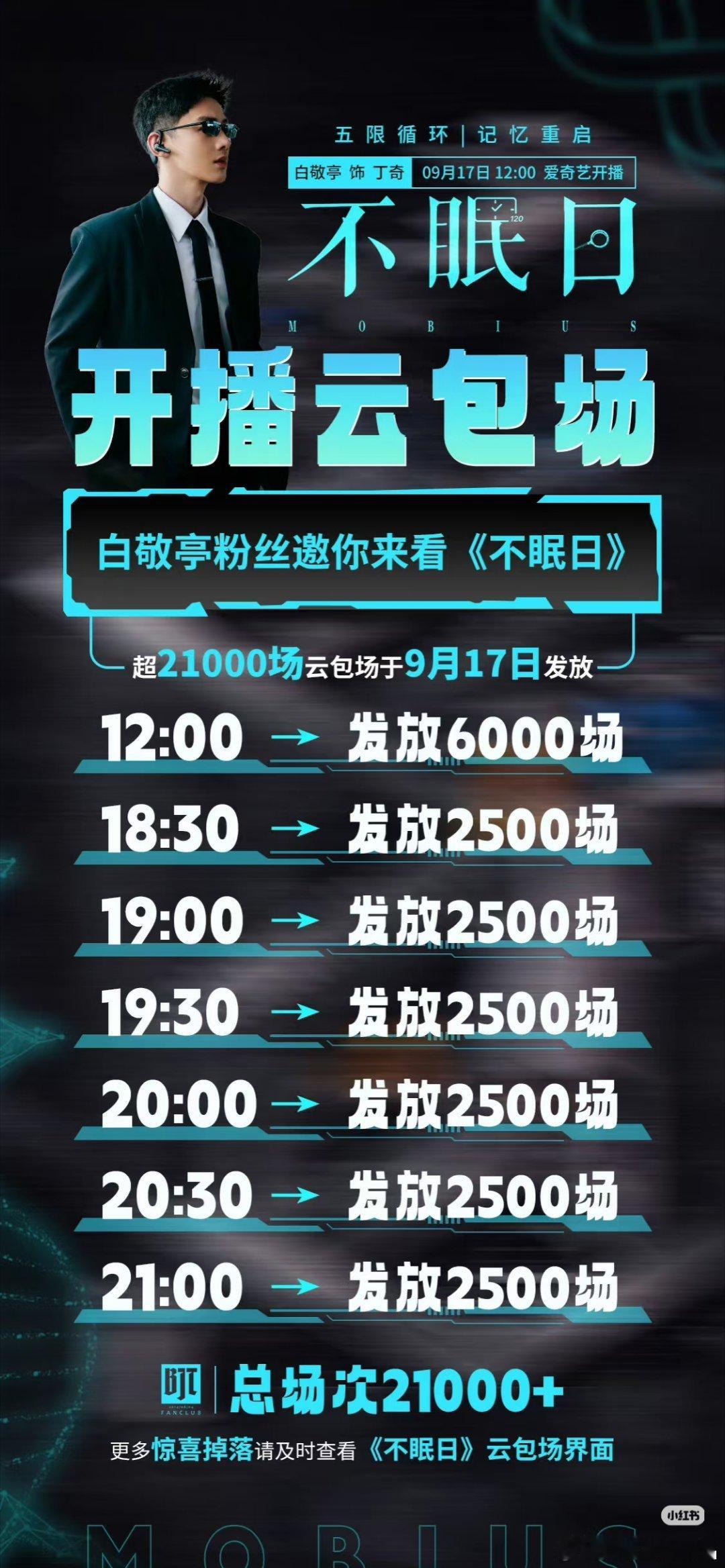 白敬亭粉丝《不眠日》21000＋云包场来了9.17中午12点爱奇艺播出16集，首