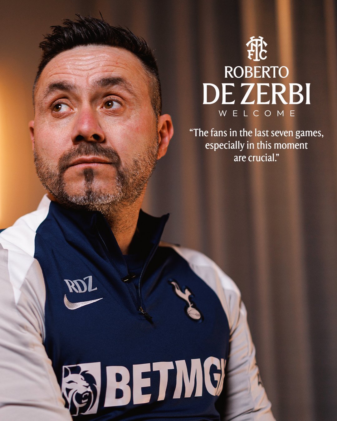 德泽尔比：“在最后七场比赛中，尤其是在当下的时刻，球迷的支持至关重要。我们必须团