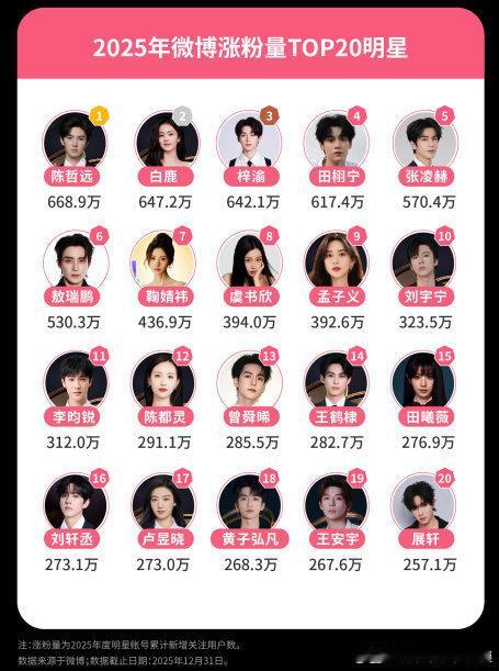 陈哲远2025微博涨粉量TOP1陈哲远25年都是有效播剧，有效吸粉！国内&海外全