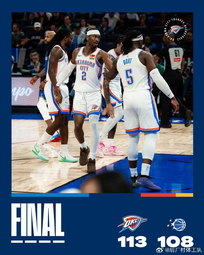 雷霆大捷提前锁定本赛季季后赛席位
3月18日，身为卫冕冠军的雷霆队于客场以113