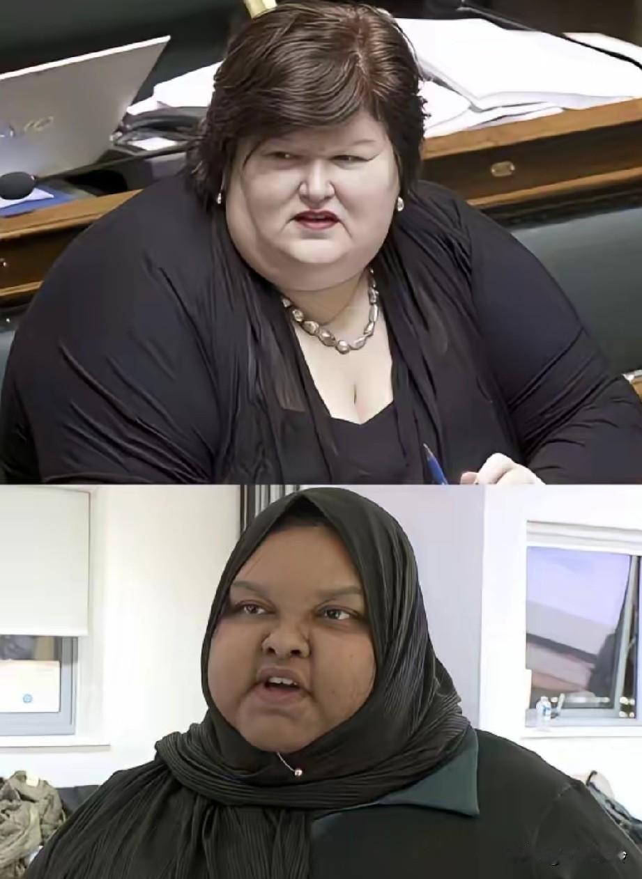 两个150多公斤的女人，
一个是比利时卫生部长，一个是英国健康大使！看着就特别健