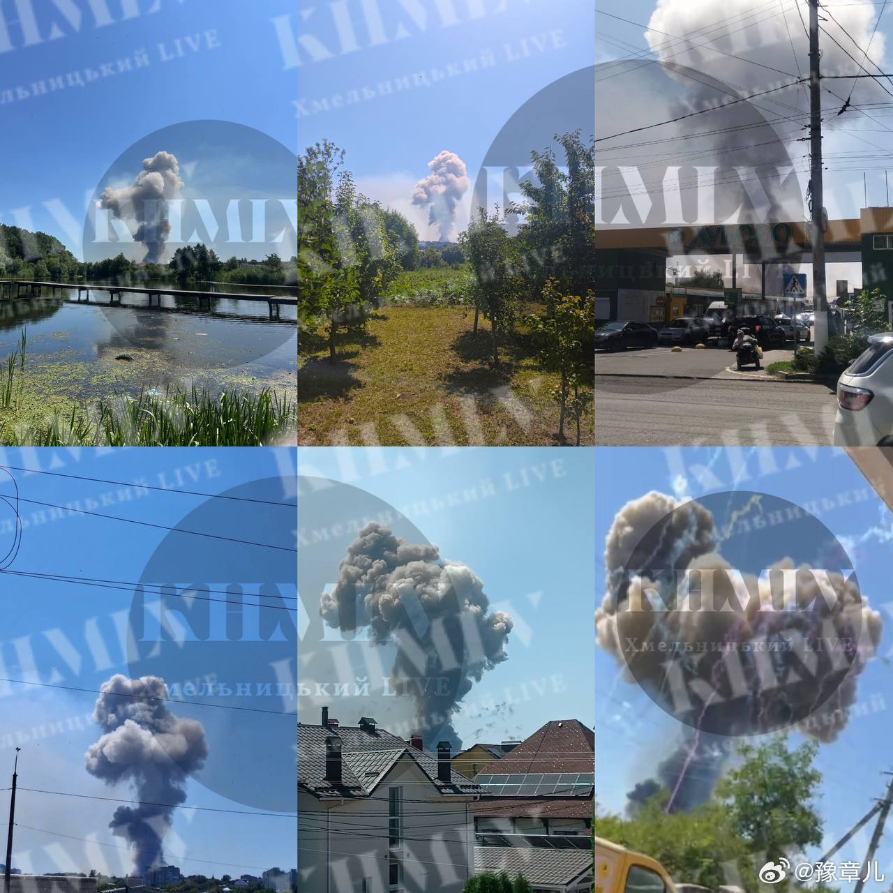 乌克兰西部赫梅利尼茨基持续发生强烈爆炸。▪️在大型军事设施发生巨大爆炸后，持续发