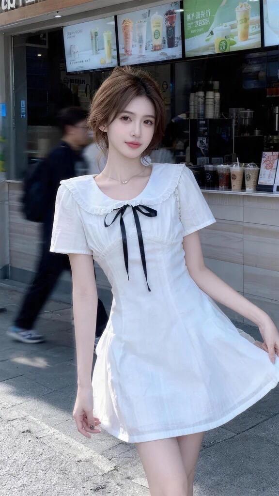 超美的甜妹穿搭分享 蝴蝶结设计连衣裙 夏日穿搭白色连衣裙 街头甜心风 甜妹小白裙