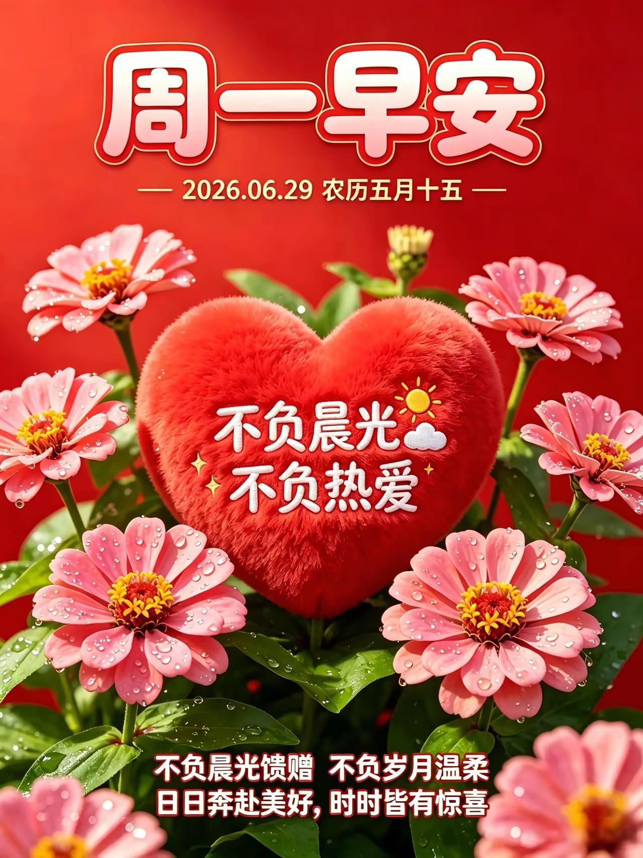 6.29日[燃烧的心][福]早上好[招财进宝][心]
不负韶华，心有希冀，所向皆