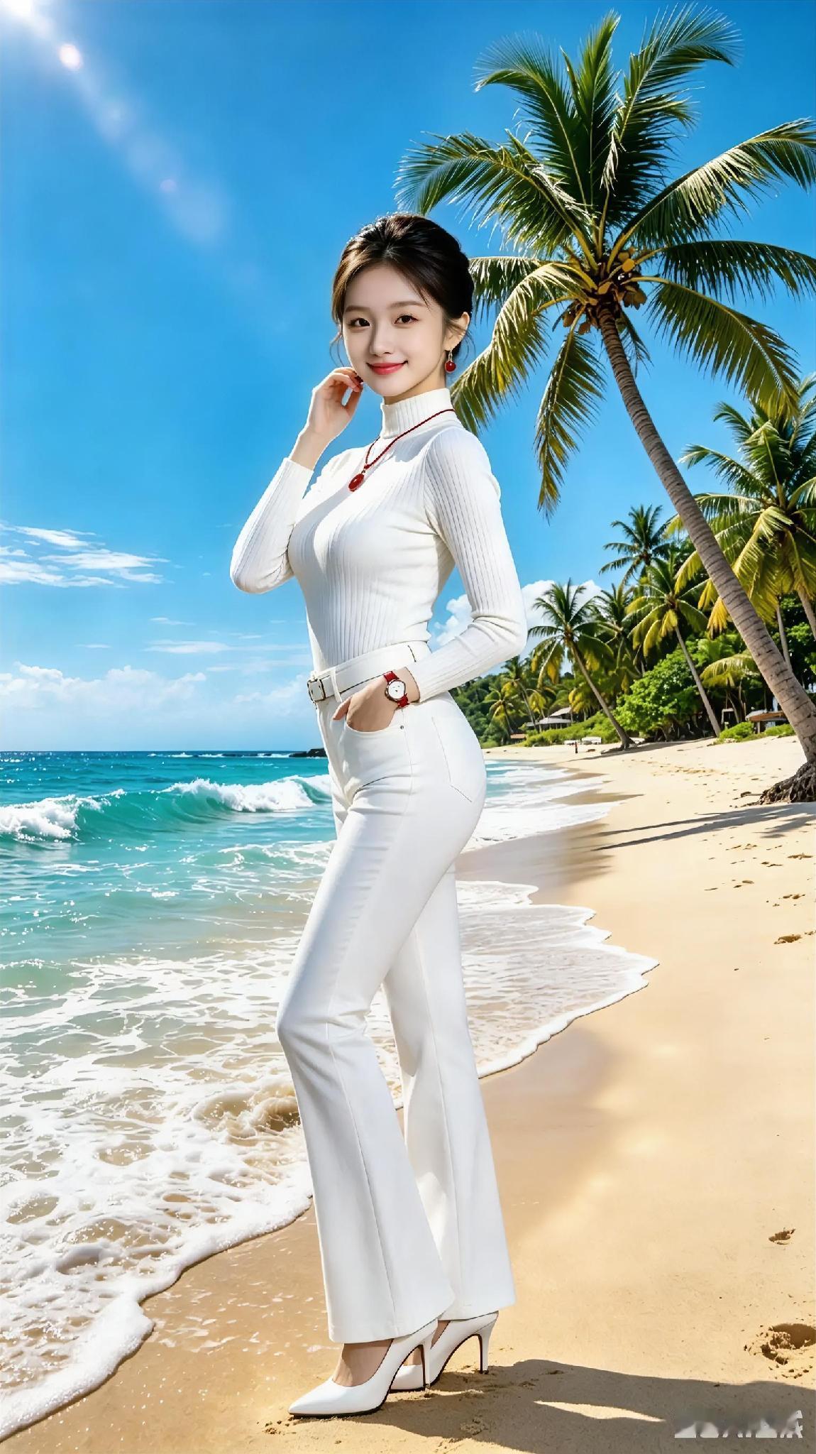 沙滩上的优雅白衣少女，海风轻拂，阳光明媚
AI美图壁纸分享 
温柔白衣少女