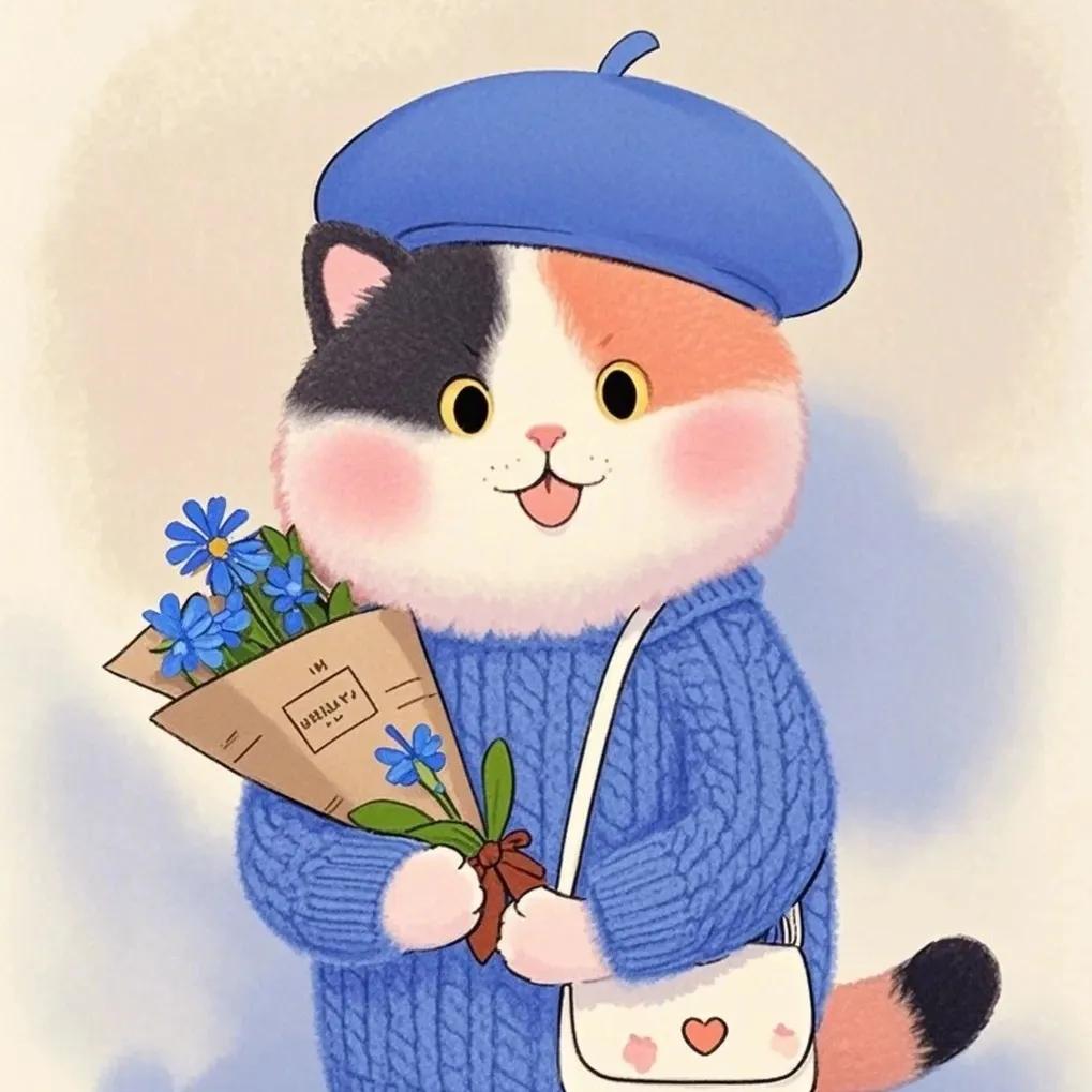 抱花束的小猫咪头像🐱💐
蓝衣猫携花信，春意满人间。
治愈画风猫 治愈系列猫猫