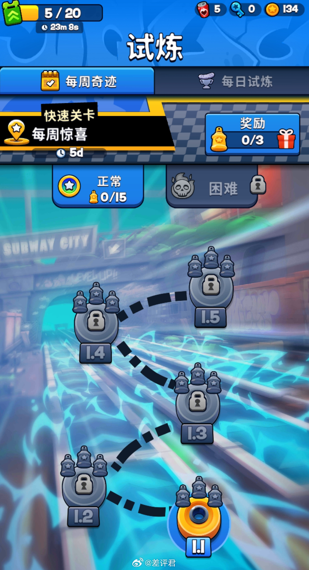 #差评玩游戏# 那个统治过智能手机的游戏，又回来了——《地铁跑酷：城市》。涂鸦、