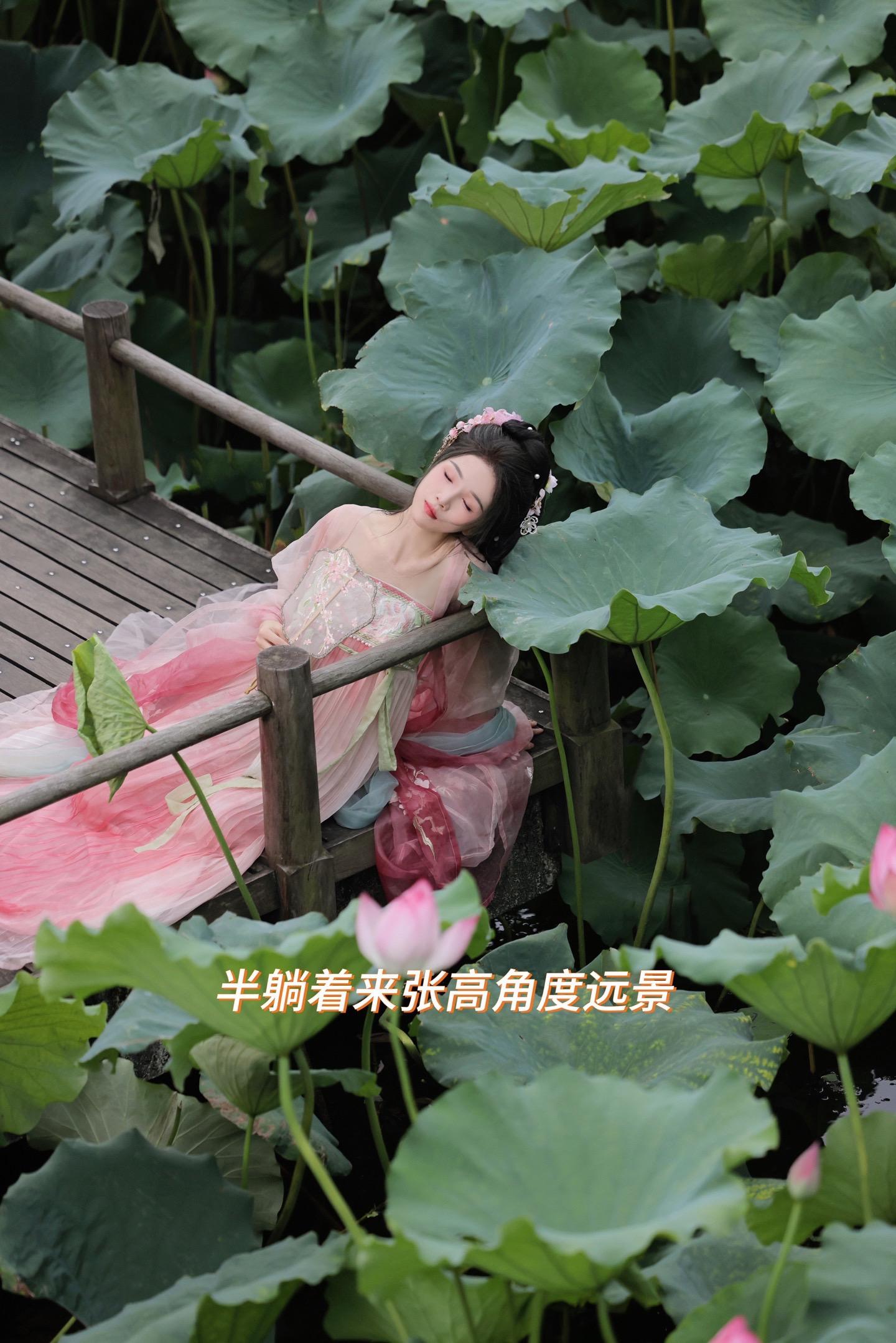 不太需要露脸的荷花氛围感拍照姿势～好多人说拍照姿势太吃建模，用客片案例...