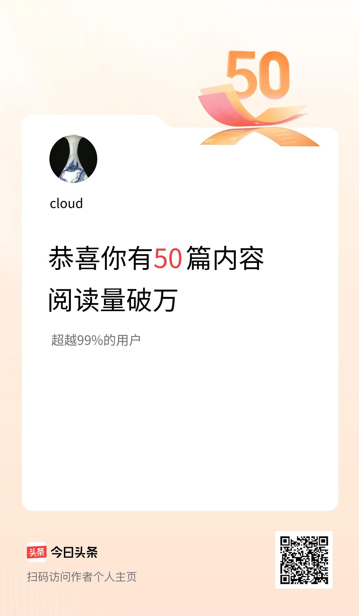 我在头条有50篇内容阅读破万了！