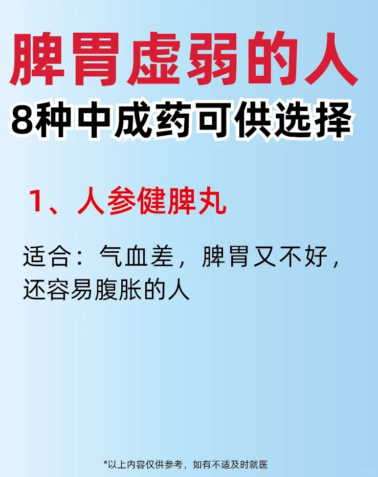 脾胃虚弱不可怕，有8种中成药可供选择