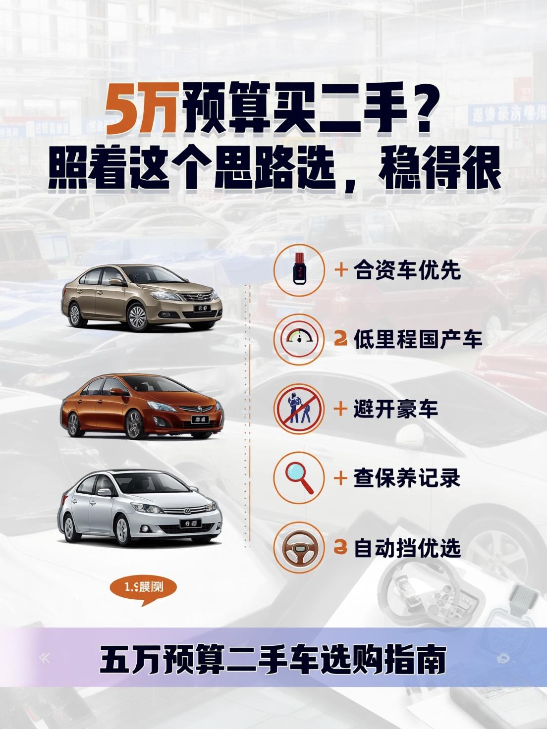五万预算二手车怎么选？照着选不踩坑
五万块买二手车，是最接地气、最适合新手的预算
