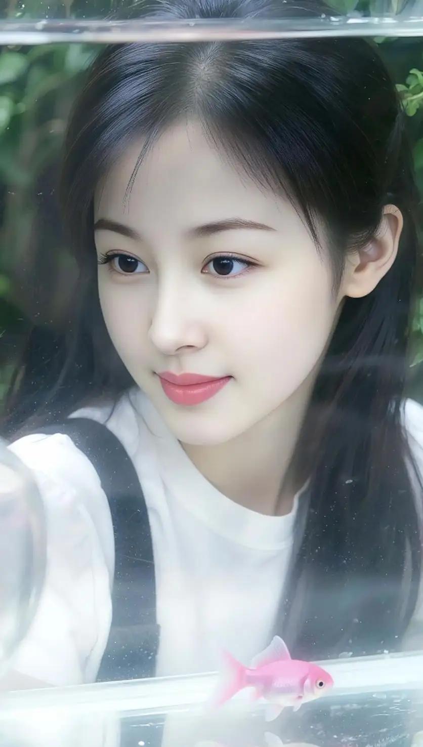 元气少女与粉色小鱼的梦幻合影💖🍀🌹