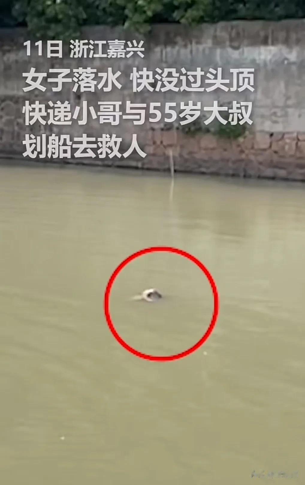 “救命啊……”嘉兴平湖，女子不慎落水，于是拼命在水中扑腾！但水很深，女子的头在水