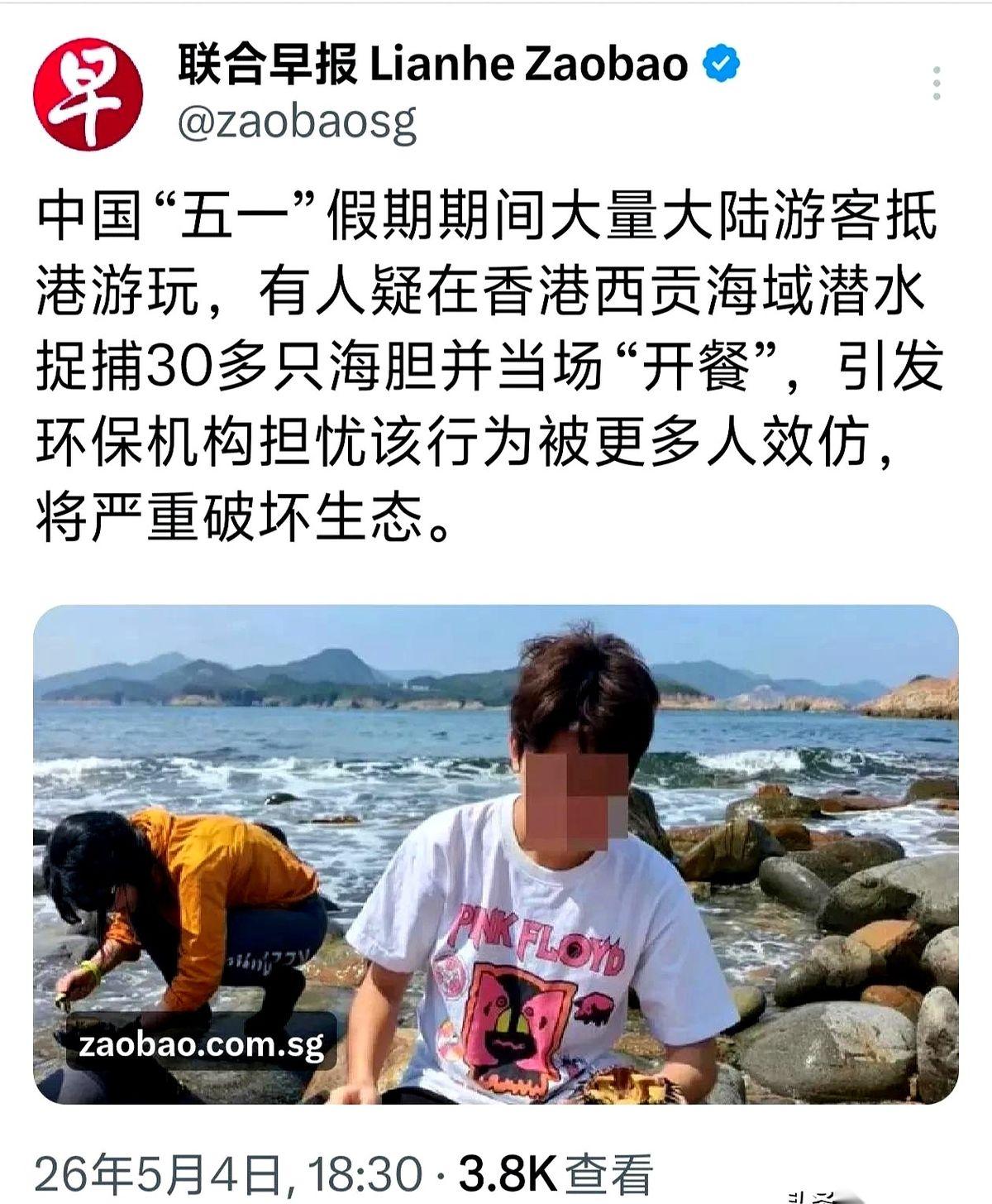 五一假期香港那个海胆的事，动静不小。
几个内地游客，在西贡那边潜水，从石头缝里摸
