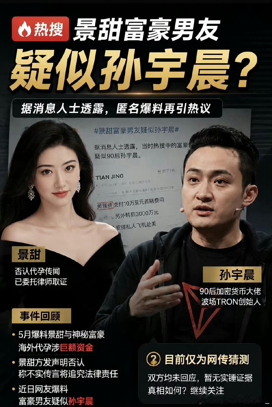 景甜孙宇晨时间线2026年8月27日，娱乐博主将景甜5月传闻中的“神秘90后富豪