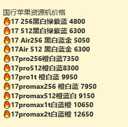 国行苹果17系列资源机价格更新，跟全新国行的价格差价也不是很大。苹果