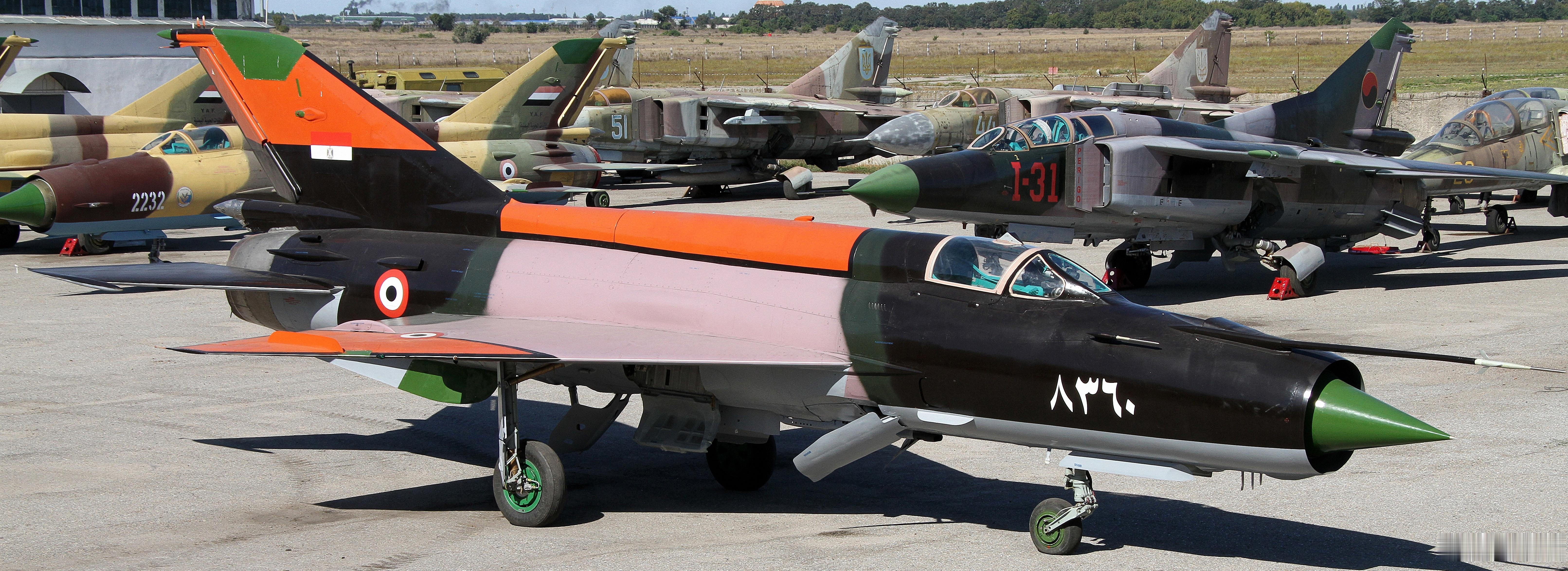高分辨率图像 2010年在敖德萨飞机修理厂的埃及MIG21，也门MIG21，安哥