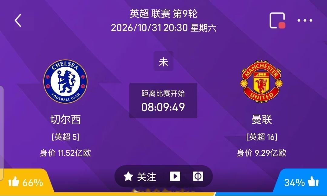 【足球】周六006英超联赛方向：切尔西vs曼彻斯特联英超：切尔西VS曼彻斯特联时