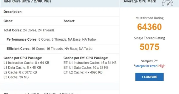 Intel下代酷睿Ultra 7 270K Plus跑分曝光：与旗舰285K平起平坐！