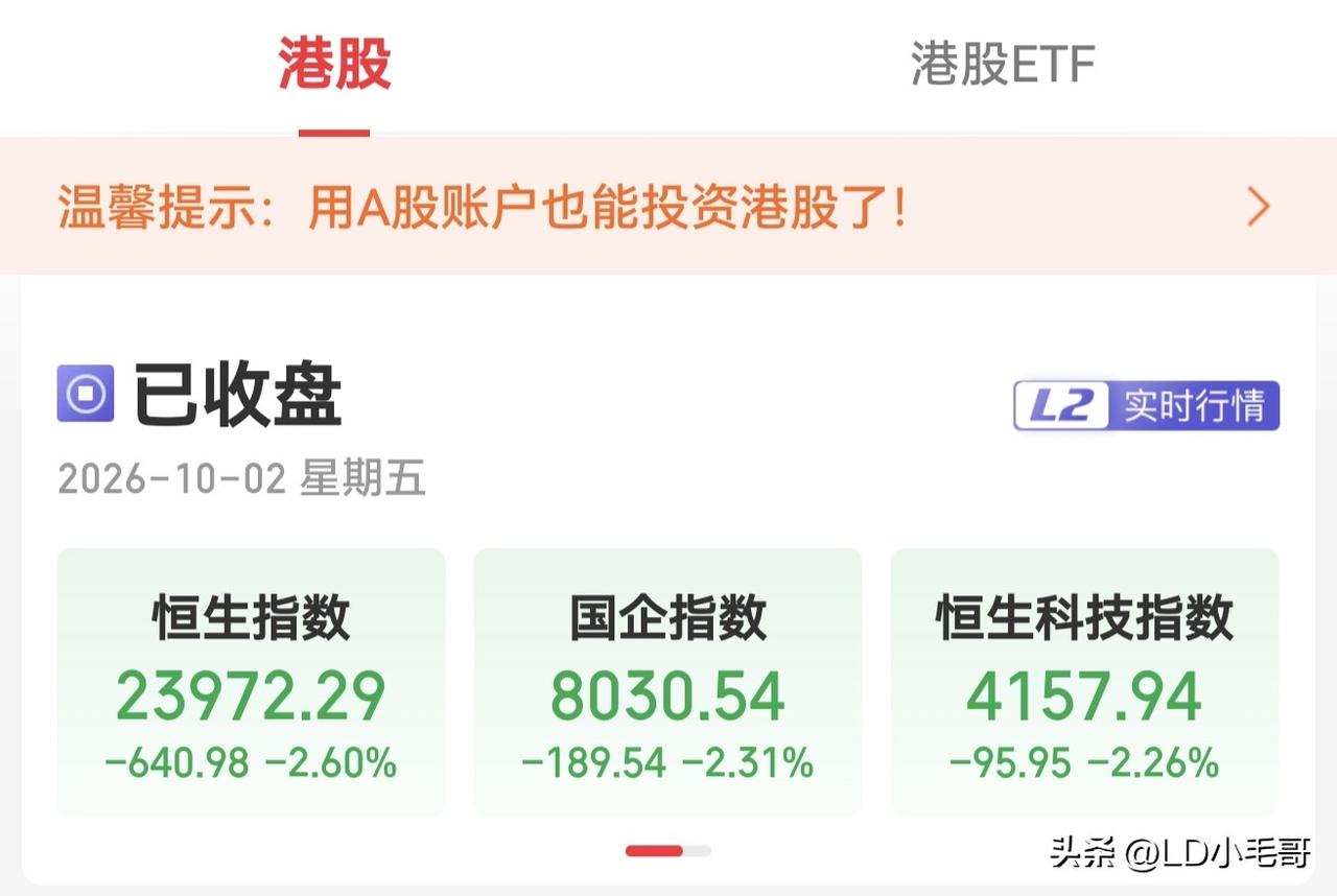 这已经是明显的有恶意势力做空东大了！港股今天三大指数竟然全部齐刷刷的大跌超两个点