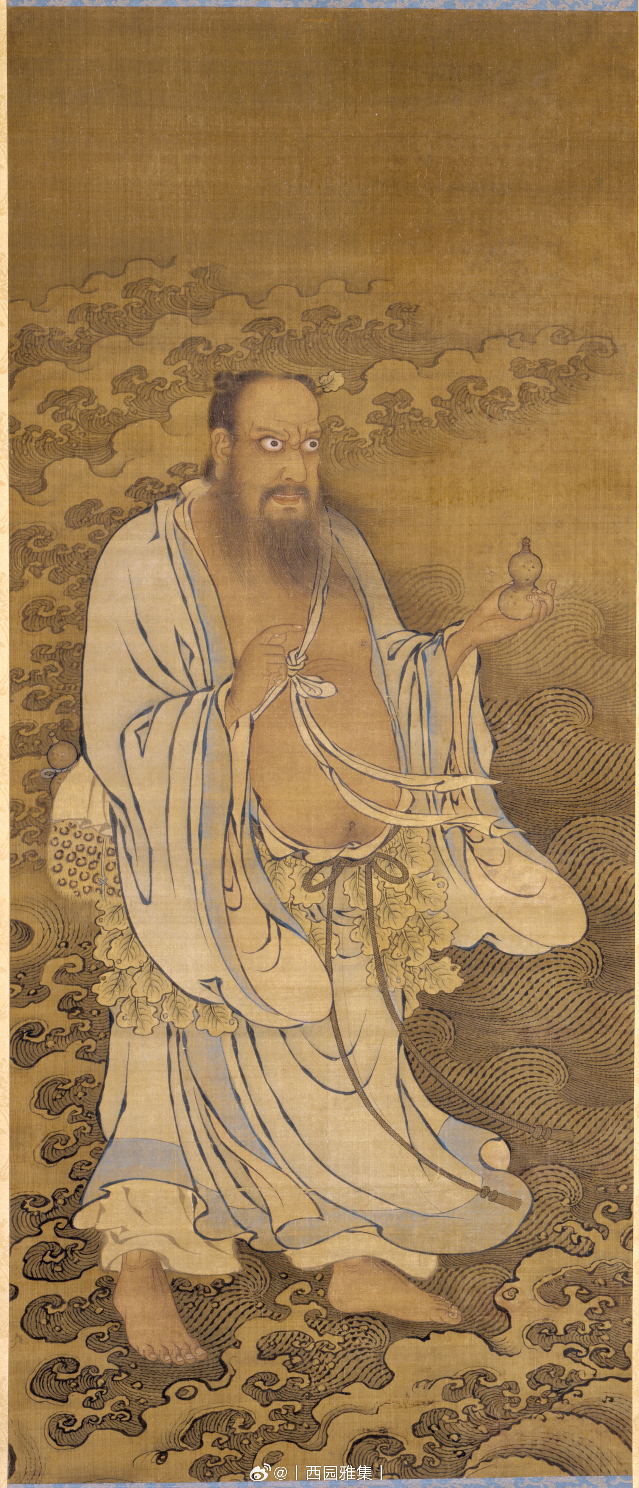 明 赵淇 钟离权渡海图 绢本 立轴 设色 此图绘八仙之一的汉钟离渡海故事。钟离权