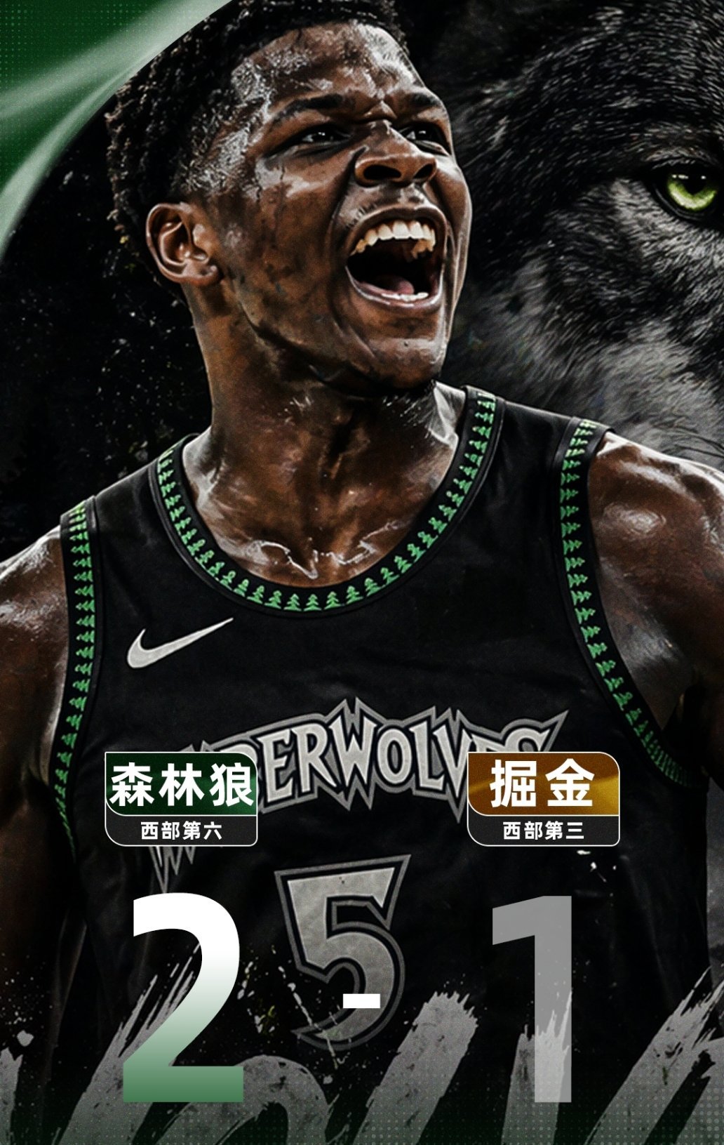 森林狼大胜掘金！系列赛大比分2-1领先！！！nba季后赛掘金vs森林狼