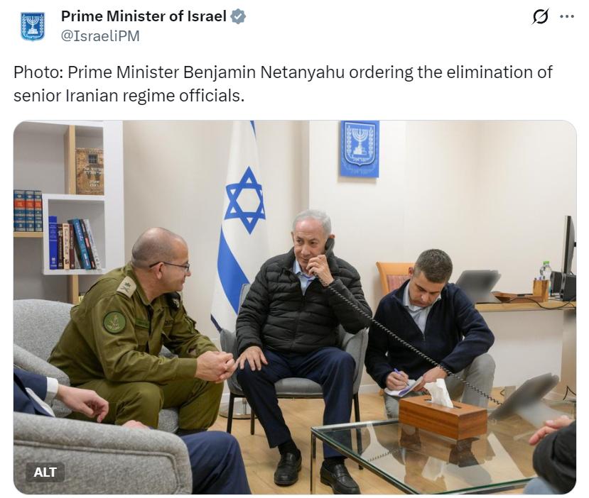 以色列国防部长卡茨叫唤刺杀拉里贾尼时 ，以色列总理办公室发了一张照片称：“内塔尼