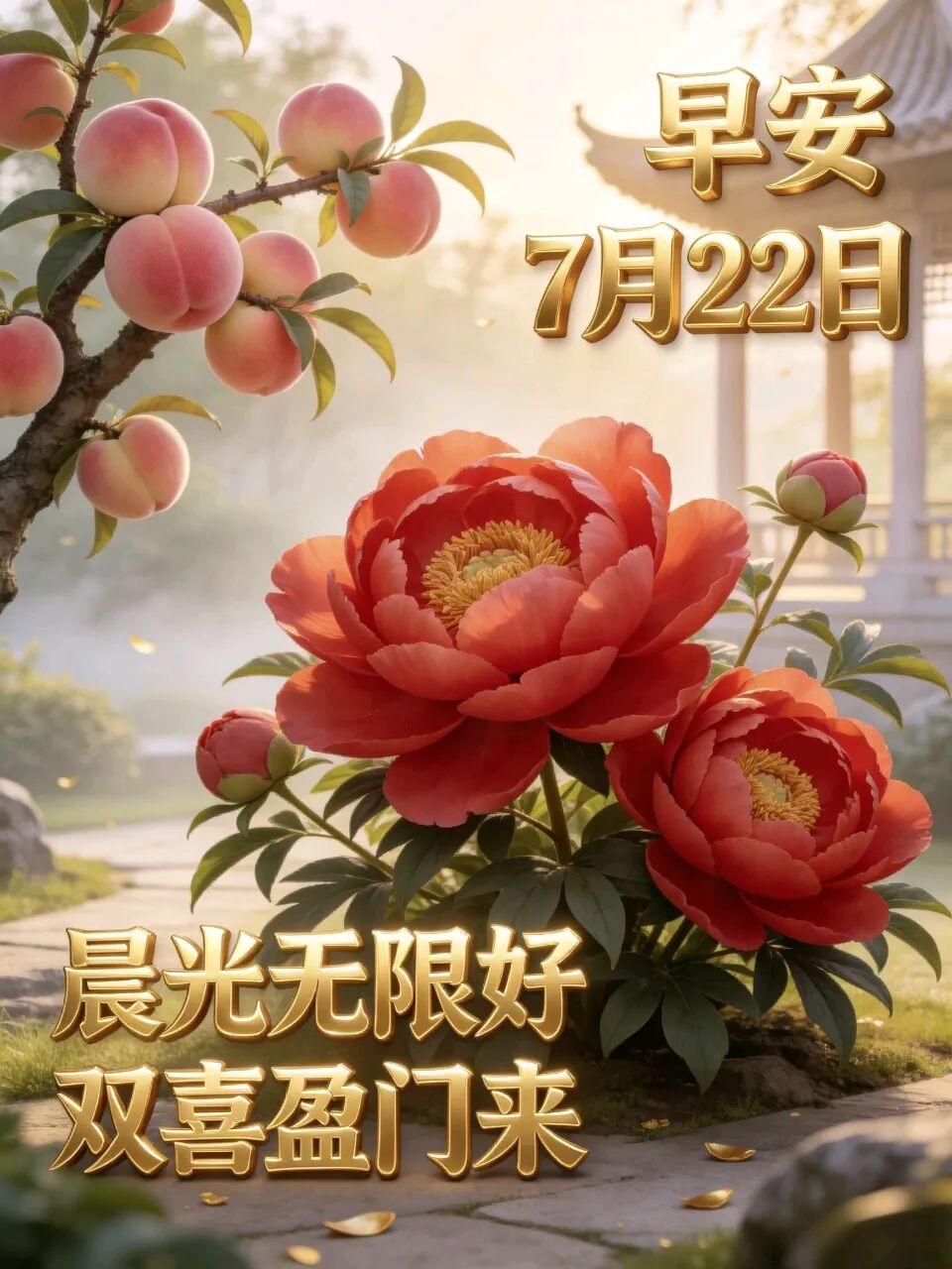 早上好☀️！7月22日周三开启新征程。盛夏时节，愿浮躁随清风消散，美好随晨光抵达