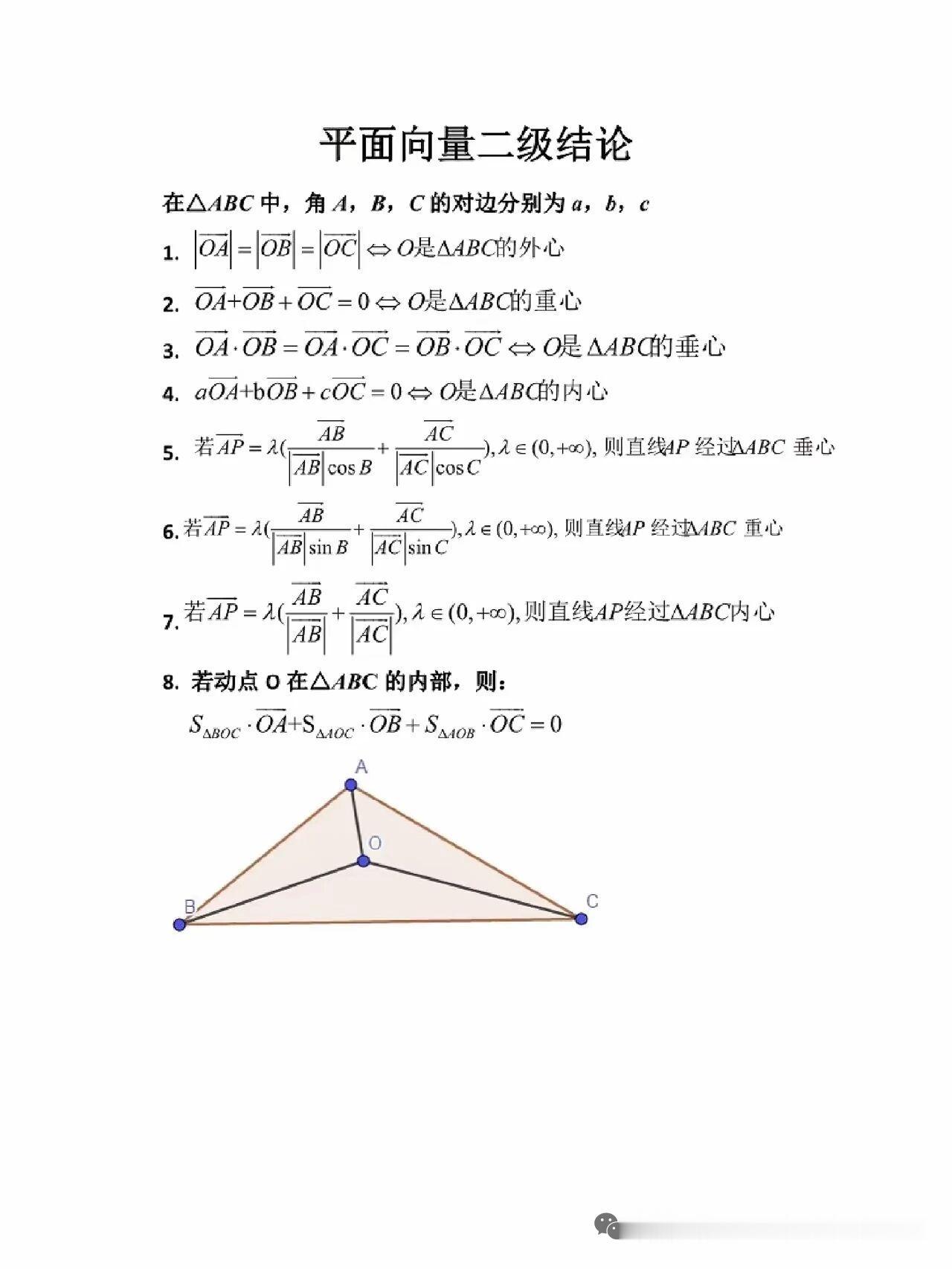 【高中数学】平面向量二级结论