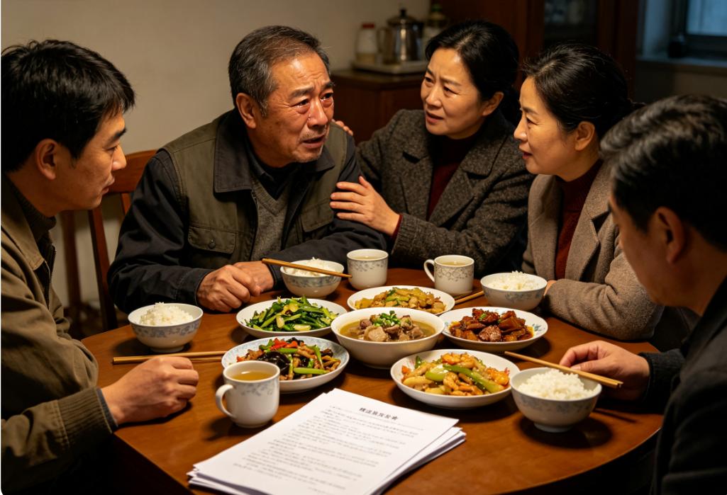 浙江一个老头，拆迁分了 450 万，把三子女叫回来分钱。大儿子说不要，二女儿也说