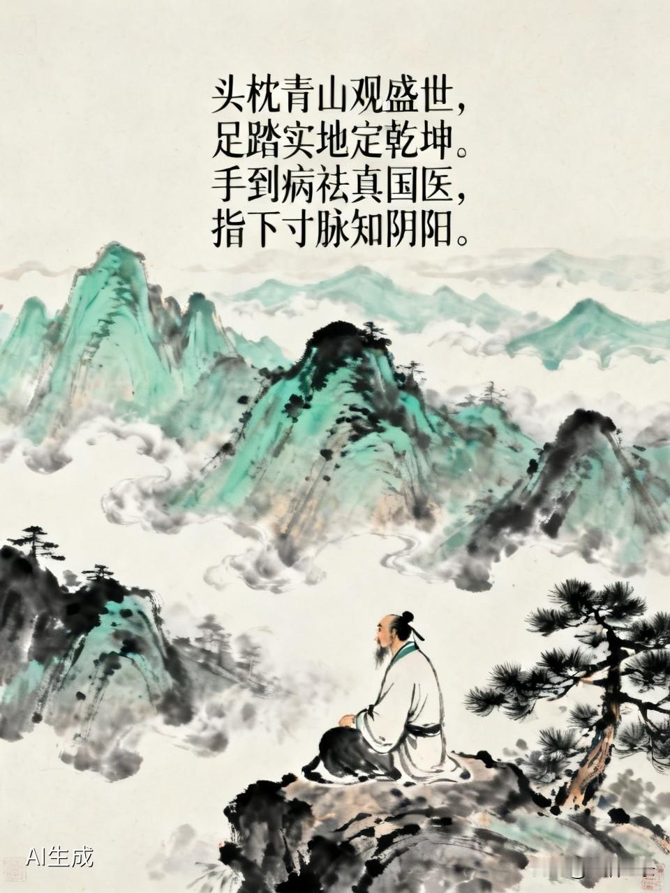 “头枕青山观盛世，足踏实地定乾坤。手到病祛真国医，指下寸脉知阴阳。”这几句诗将国