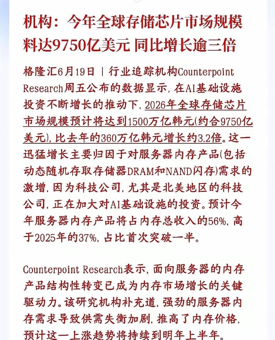 周末重磅利好落地！存储芯片迎来史诗级行情，2026年市场规模将创历史新高周末存储