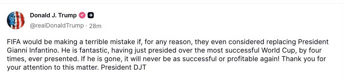 🤯局势反转！特朗普公开站台因凡蒂诺特朗普表态：没人比我更懂国际足联。国际足联但
