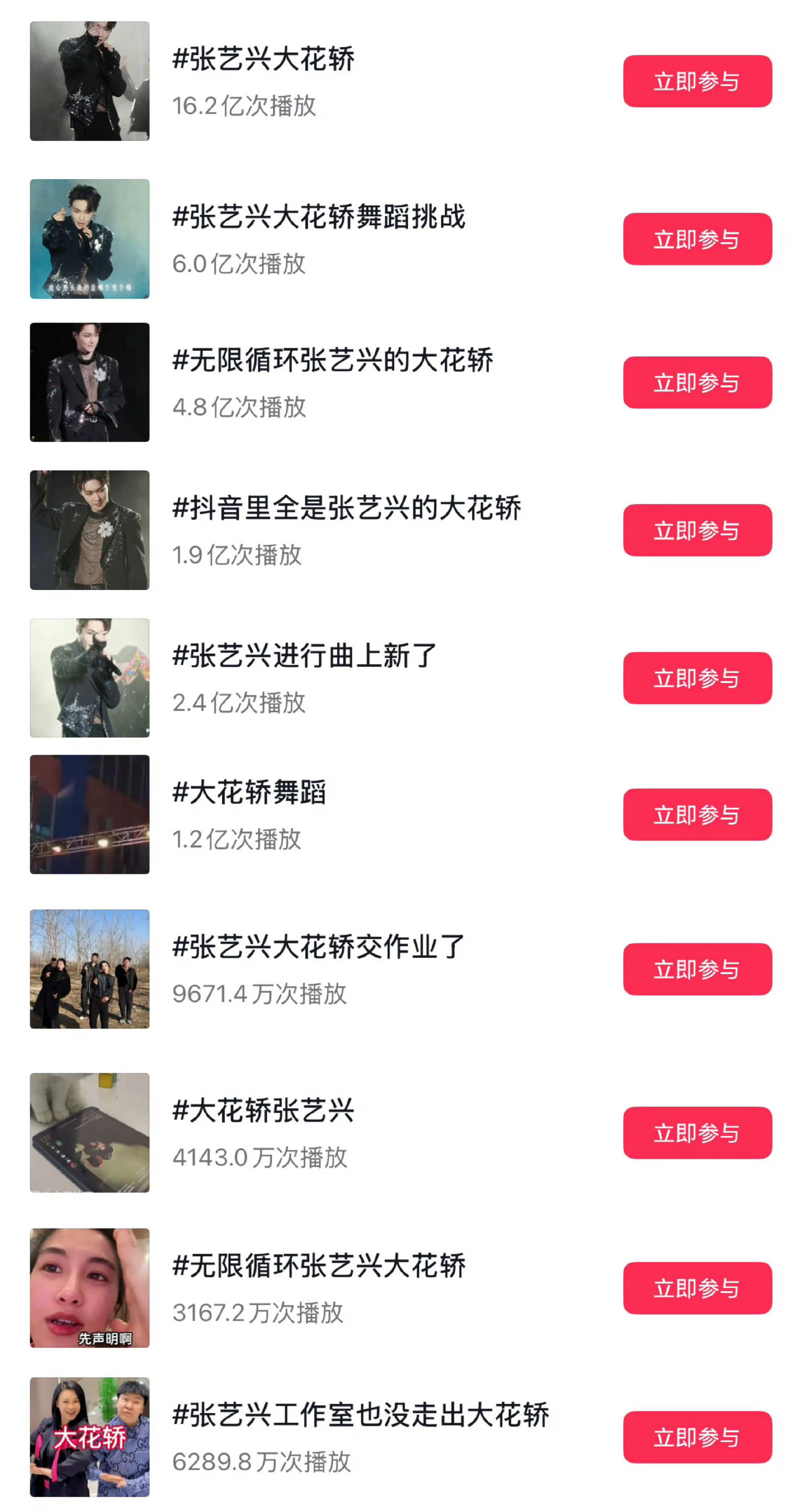 张艺兴散粉发的单条阅读量都破亿了，大花轿相关阅读量已经超过35亿了。相当于一部大