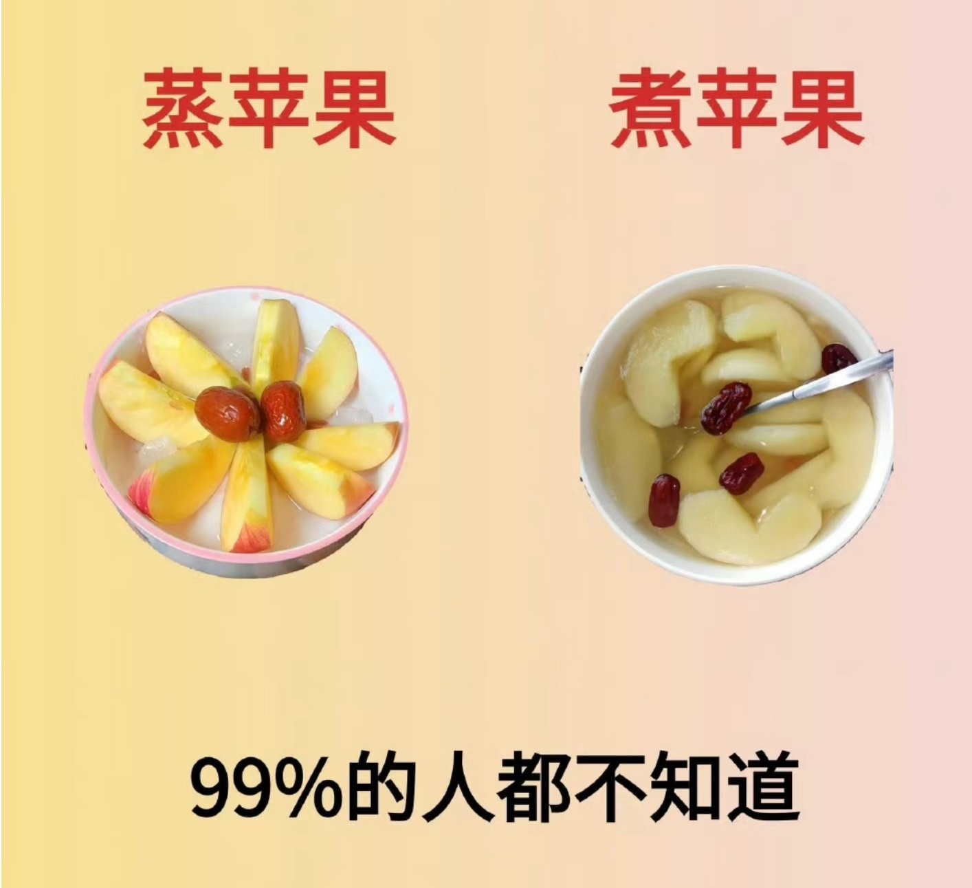 蒸苹果和煮苹果作用大不同很多人觉得苹果蒸熟、煮熟不都一样嘛，反正都是热苹果，其实