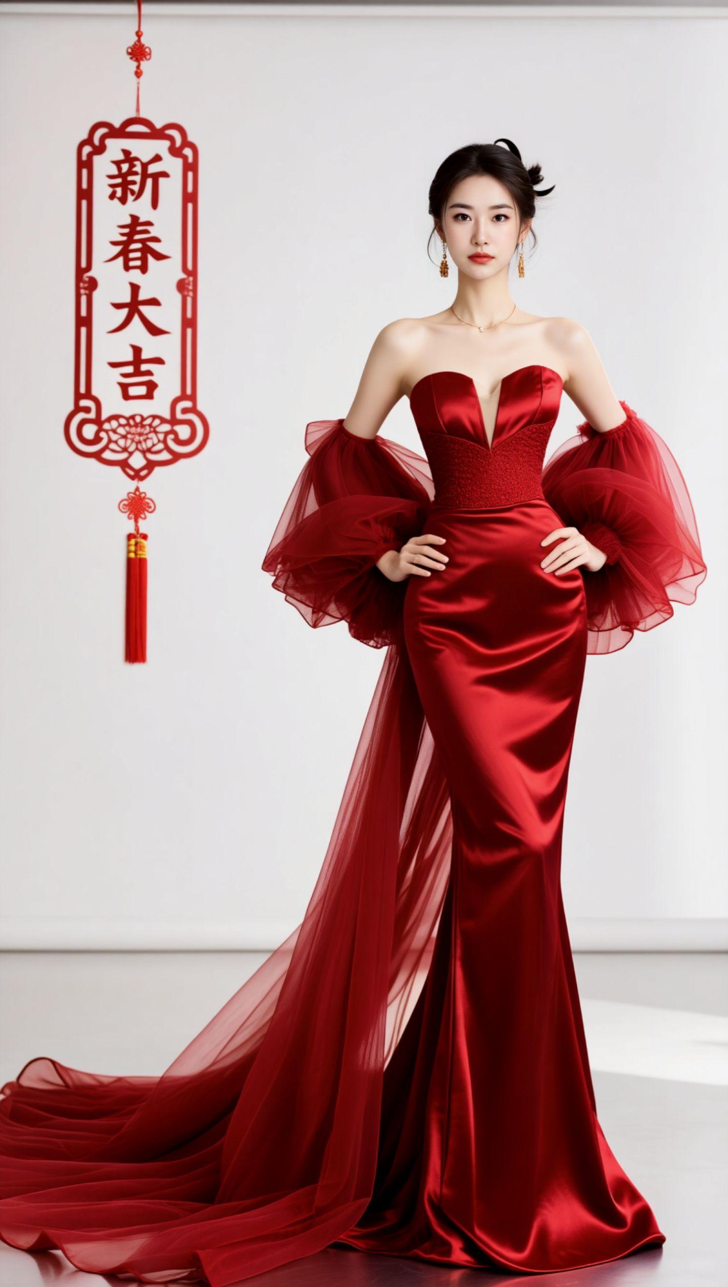 AI新春红裙写真