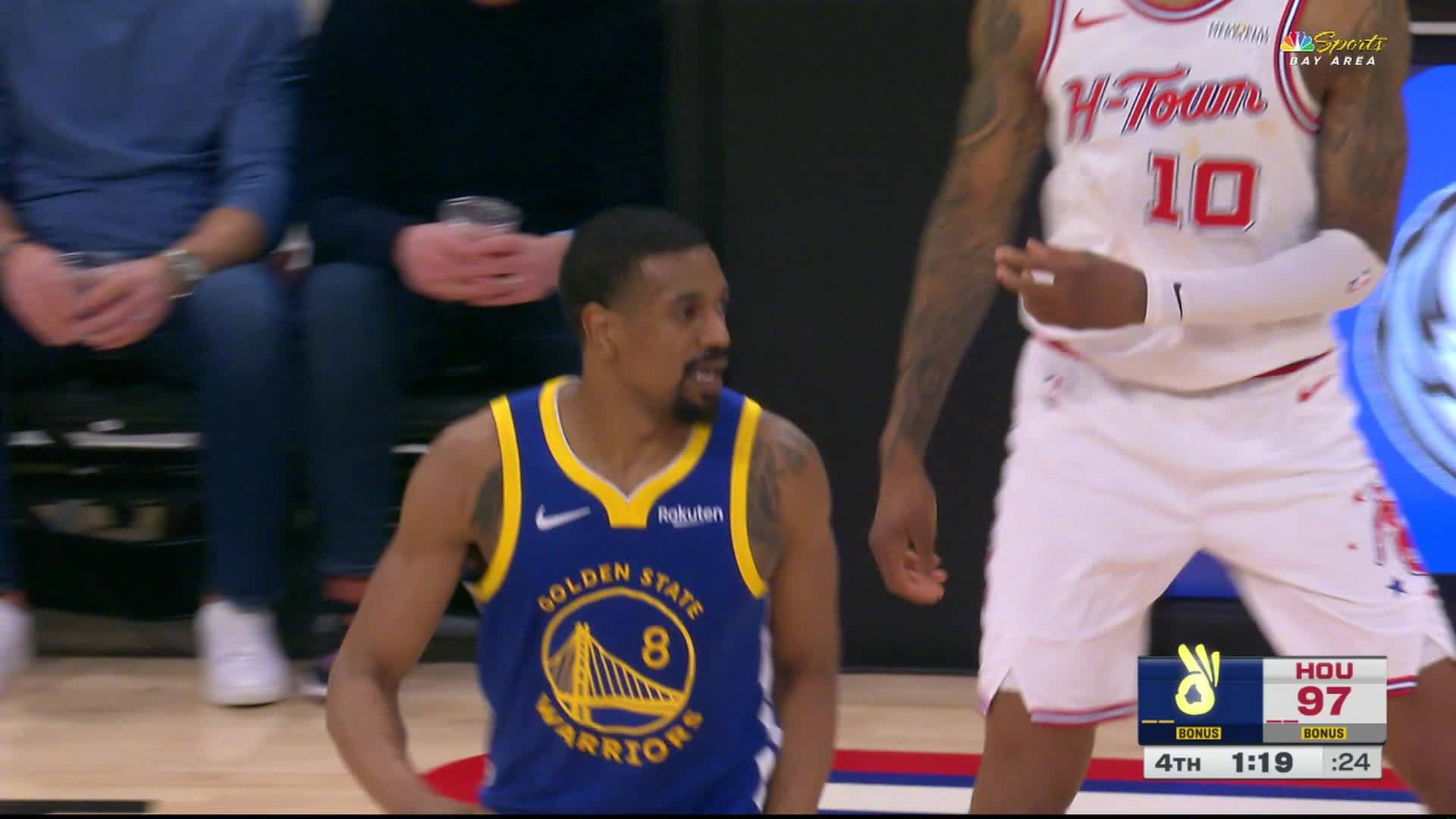 梅尔顿关键三分！勇士101:99火箭。勇士vs火箭