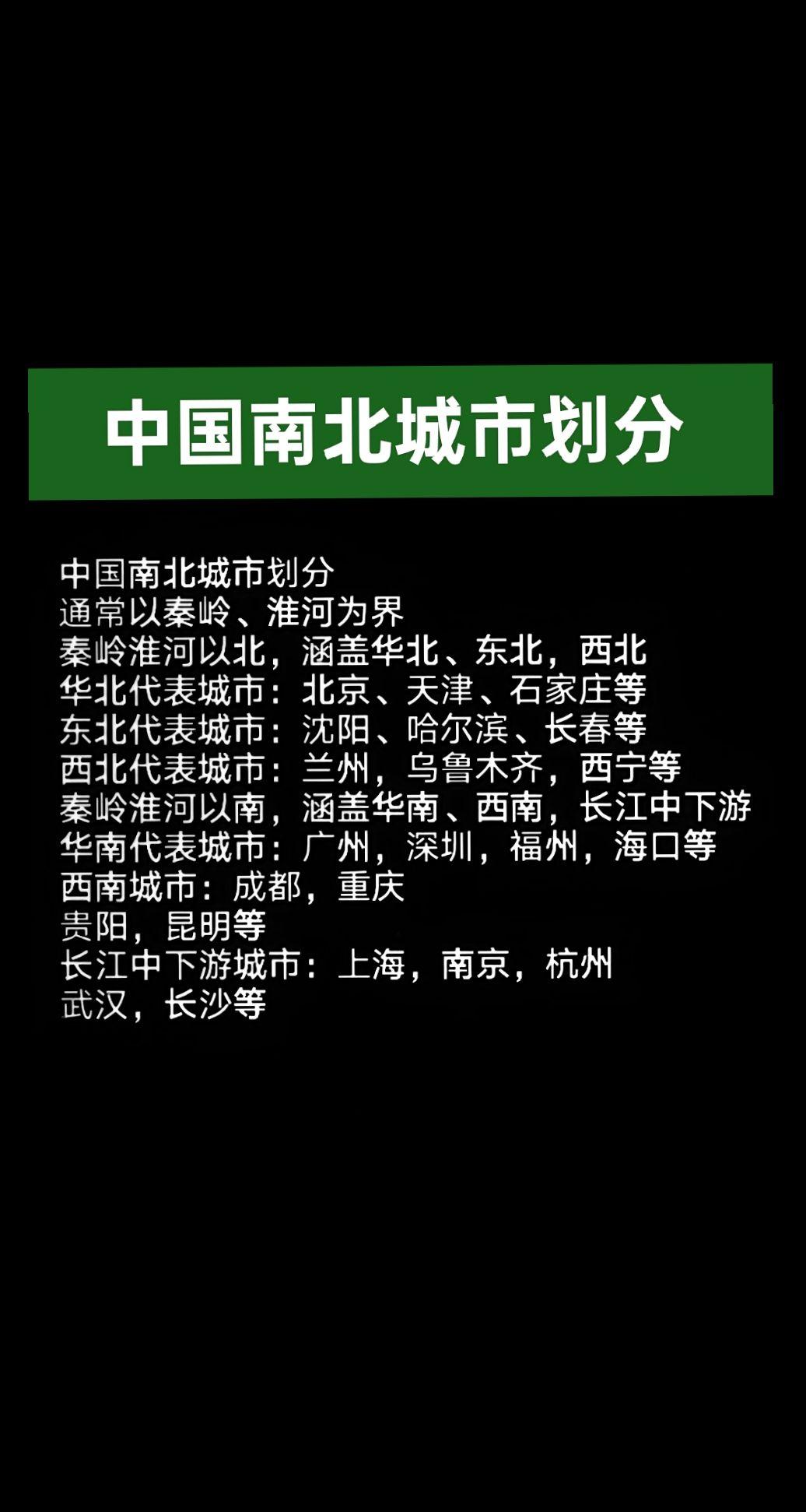 中国南北城市划分