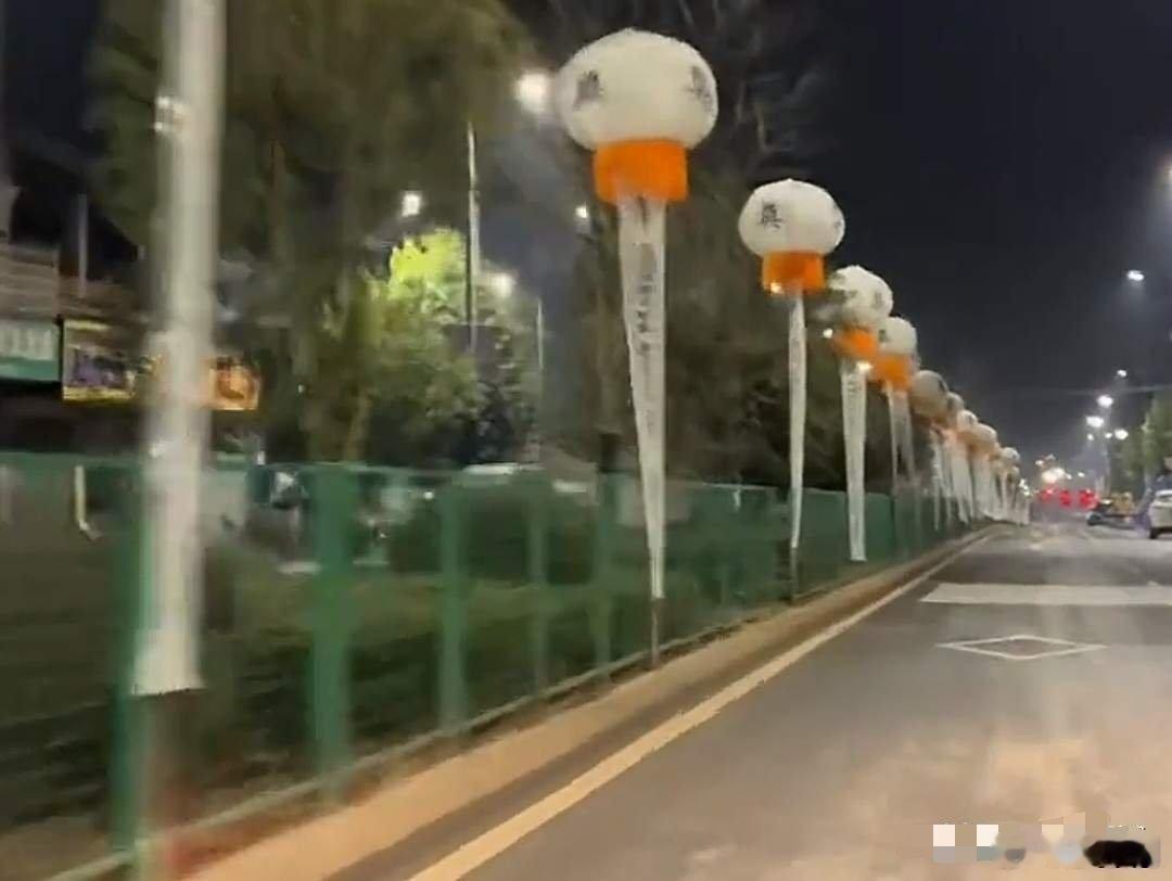 湖南一路段插满白事灯笼做白事挂灯笼见过，一般都是挂在自家附近，挂在公共马路绿化带