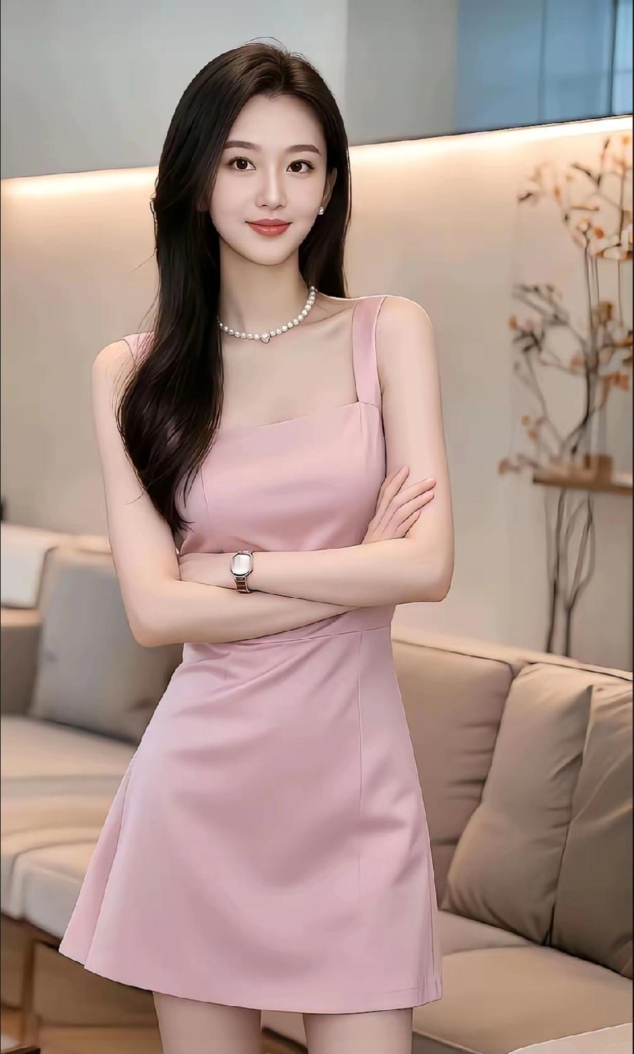 优雅粉色连衣裙，气质满分！