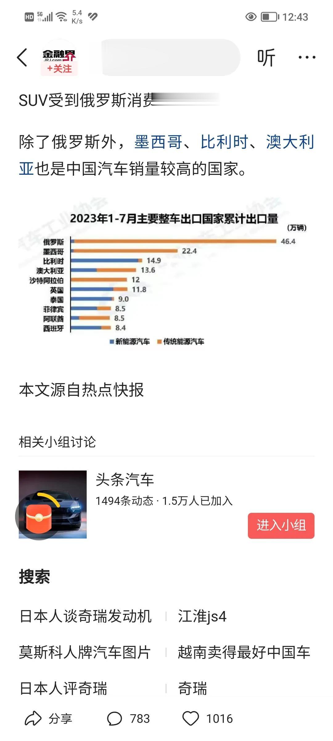 中国汽车出口方向泾渭分明。看了一张图，中国1-7月汽车出口图，像俄罗斯，沙特，墨
