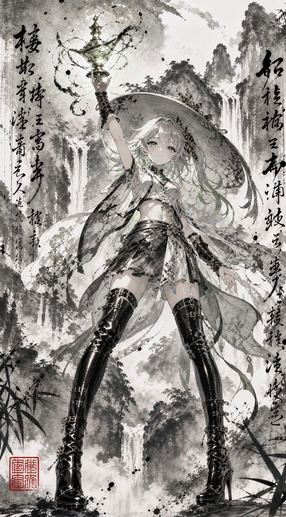水墨江湖·神女入画 🖤 原神国风壁纸当二次元少女跃入泼墨山水，当雷霆与霜华晕染