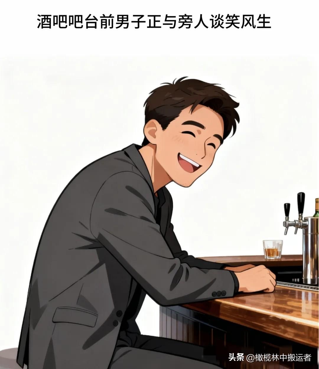 趣味漫画：妻子走到酒吧丈夫身边说：你可真潇洒啊。丈夫不耐烦道：你谁啊？别多管闲事