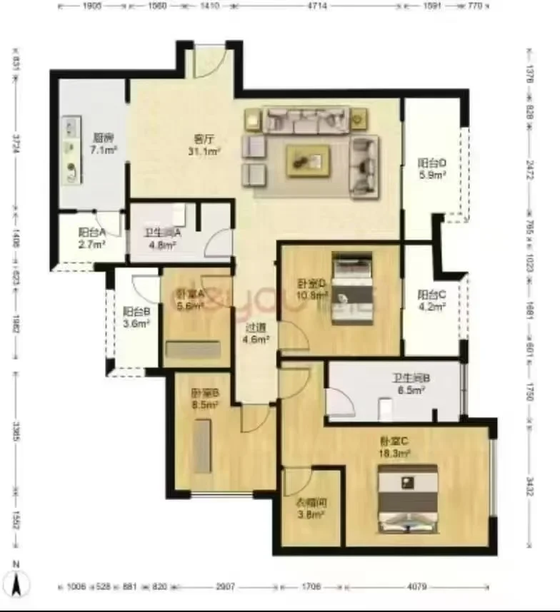 重庆学区（西大附中建面140，总价85颗！）