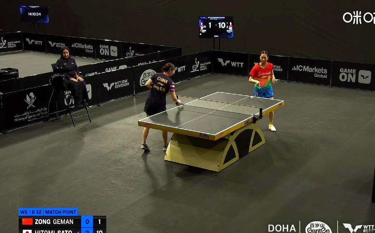 0-3被削哭，1局只得1分
 
国乒小将宗歌曼刚在多哈被佐藤瞳剃光头，第三局7：