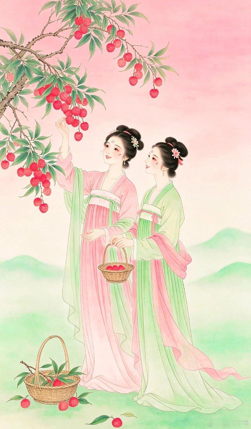 盛夏荔香～ 唐宫美人古风插画壁纸 