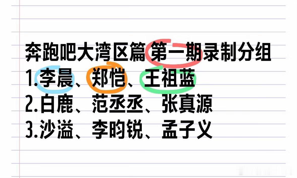 奔跑吧大湾区篇 第一期录制分组🈶1.李晨、郑恺、王祖蓝2.白鹿、范丞丞、张真源
