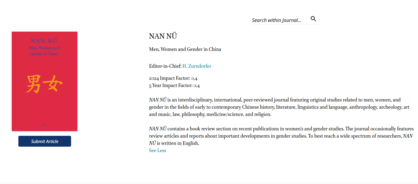 孤陋了，博睿（Brill）旗下还有个当代中国研究学刊叫《男女》